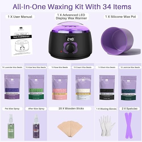 BLITZWAX Brazilian and Bikini Waxing Kit for Women, Hard Wax Warmer for Face, Legs and Body, At Home Hair Removal Kit, Beginner Friendly, Fast Heating, 51 Accessories, 6 Types Wax Bean Formula thumbnail 5