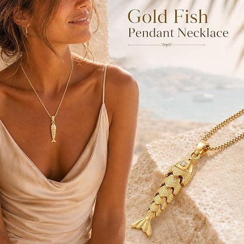 YUJIE Dainty Fish Pendant Necklace for Women 14k Gold Plated Ocean Fish Charm Necklace Summer thumbnail 2