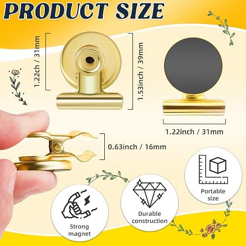 Grtard 6 Pack Magnetic Clips Heavy Duty, Magnet Clips for Fridge, Refrigerator Magnets, Strong Magnetic Clip,Scratch Free Magnets with Clip for Refrigerator, Whiteboard, Classroom, Locker(Gold) thumbnail 3