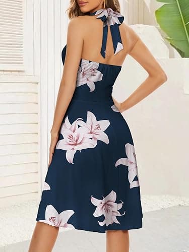 HUHOT Women's Summer Sundress Sleeveless Halter Neck Spring 2026 Floral with Pocket Elastic Waist Ruffle Mini Dresses thumbnail 2