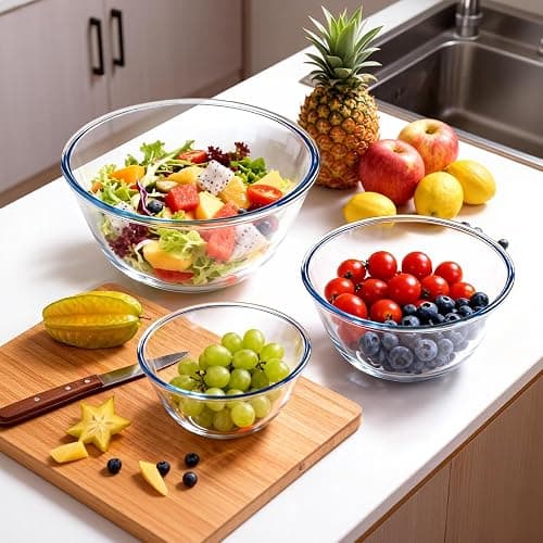 WhiteRhino Glass Mixing Bowls Glass Bowls with Lids Set(4.5QT,2.7QT, 1.1QT),Large Salad Bowls,glass mixing bowl Space-Saving Nesting Storage bowls for Cooking,Baking,Prepping,Dishwasher Safe thumbnail 2