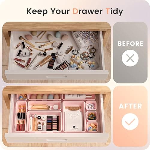【Military Grade】A-LuGei Drawer Organizer,【𝟱𝗦𝗶𝘇𝗲】Makeup organizer,【Holds 177 Items】Bathroom Organizers and Storage,Organization and Storage,Desk Drawer Organizer for Vanity【Pink】 thumbnail 4