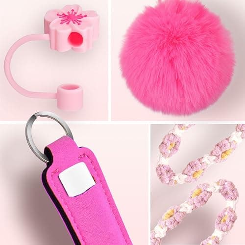 Mity rain Cup Accessories for Stanley Cup 30oz 40oz Tumbler with Handle, Including Water Bottle Handle Strap, Chapstick Holder, Boot, Keychain Charms, Straw Topper Cover Cap for Stanley (Pink) thumbnail 4