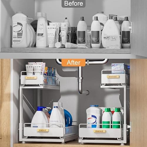 HOMEAILIE Under Sink Organizer, High Adjustable 2 Tier Under Kitchen Sink Organizer, Multi-Purpose Storage Shelf for Kitchen Bathroom Cabinet, White thumbnail 7
