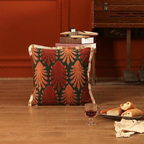 patdrea Designer Velvet Throw Pillow Covers 18x18 Inch,Farmhouse Yellow Jungle with Brown Palm Leaves Pattern,Decorative Square Pillowcases Cushion for Bed Living Room Outdoor Car,Pack of 2 thumbnail 6