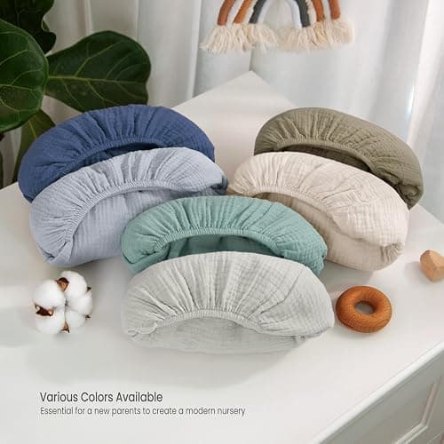 lulumoon Baby Changing Pad Cover: Muslin Diaper Changing Table Pad Cover - Changing Pad Sheets for Girls Boys (Olive+Cream) - Olive&cream thumbnail 8