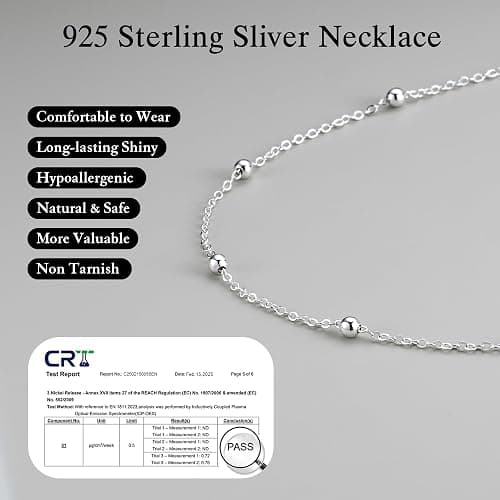 IEFWELL Solid 925 Sterling Silver Chain Necklace for Women, 1.6mm Satellite Bead Chain Necklace Shiny Sturdy Hypoallergenic Chain Necklaces, 16/18/20/22/24 Inches Dainty Silver Jewelry for Women Men thumbnail 4