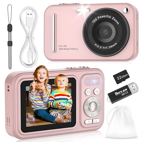 Digital Camera for Kids, WITYEAH 48MP FHD 1080P Point and Shoot Digital Cameras with 16X Zoom Anti-Shake, Compact Portable Cameras for Photography, for Boys Girls Teens Beginners-Pink - Pink - Image 1