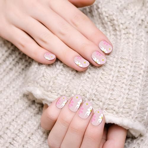 96 PCS False Nails, Waterproof Durable Press on Nails for Kids, Flower Fake Nail Stickers, Self Adhesive Nail Art Kit for Parties, Halloween, Daily Wear thumbnail 6