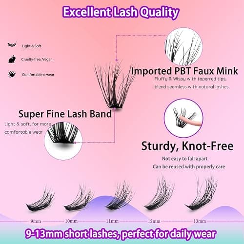 DAODER Lash Clusters Natural, 640pcs Short Wispy Eyelash Clusters 9-13MM, 4 Styles Cluster Eyelash Extensions Book D Curl Soft Lightweight DIY At Home thumbnail 3