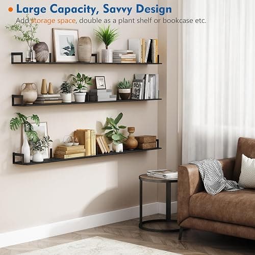 Harwaya Large Floating Book Shelves for Wall Set of 3, 36 Inch Long Wall Mount Bookshelf for Bedroom, Heavy Duty Wood Hanging Bookshelves for Books, Laundry Living Room Classroom Library -Black thumbnail 5