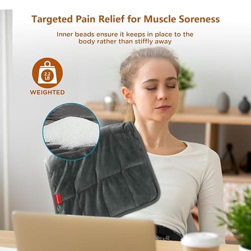Comfytemp Weighted Heating Pad for Back & Cramps, 2.2lb Electric Neck Shoulder Heat Pad, Birthday Gifts for Women Men Mom Dad, 2H Auto-Off, 12x24, Washable, Gray thumbnail 4