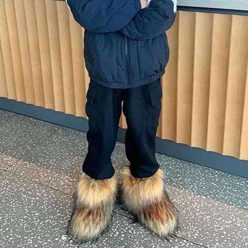 Urmycos Girls Winter Faux Fur Ankle Boots Fluffy Furry Flat Snow Boots thumbnail 2