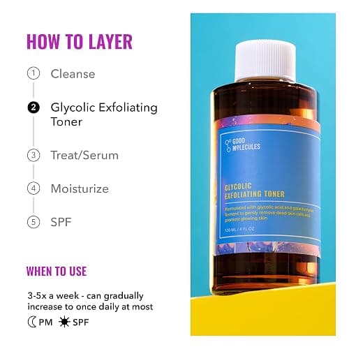 Good Molecules Glycolic Exfoliating Toner - Hyaluronic and Glycolic Acid Daily Toner for Face - Cleansing Facial Exfoliant for Glowing Even Skin Tone, Skin Care thumbnail 6