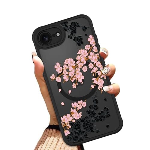 OOK Pink Flowers Phone Case Made for iPhone 16e 2025 and iPhone 17e 2026 | Compatible with MagSafe, Magnetic, Translucent Phone Cover, Soft TPU + Hard PC, Anti-Scratch, Shockproof, for Women - Image 1