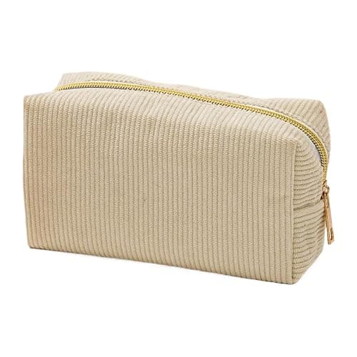 Corduroy Pencil Case, Large Capacity Beige Pencil Case for Girls, Cream Pencils Cases with Zipper, Solid Color Aesthetic Stationery Pouch, Stationery Organizer Pen Bag for School, Travel - Image 1