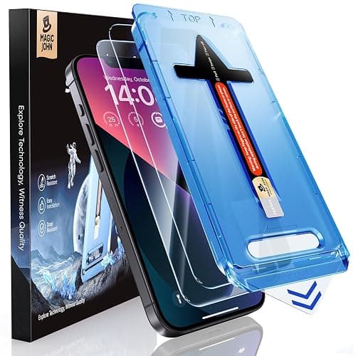 MAGIC JOHN 2 Pack for iPhone 13/14& iPhone 13 Pro 6.1 inch Tempered Glass Screen Protector, Auto Dust-Elimination, Bubble Free, HD Clear, Easy Installation - Image 1