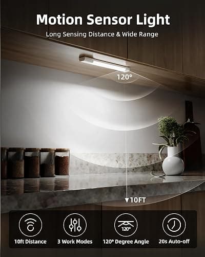 EZVALO Under Cabinet Lighting, Wireless Closet Lights, 50 LED Rechargeable Motion Sensor Light, Dimmable, 3 Color Temperatures, 11.8 inch Counter lights for Kitchen, Pantry, Bedroom, Wardrobe (3 Pack) thumbnail 2