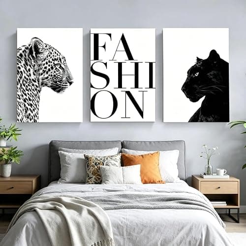 JORCEDI 3er Poster Aesthetic Schwarz Weiß Set,Moderne Wandbilder Schwarz Weiß Leopard Poster,Vintage-Geparden-Dekor,Eklektische Tierwelt für Wohnzimmer, Schlafzimmer, ohne Rahmen (50 * 70cm) thumbnail 2