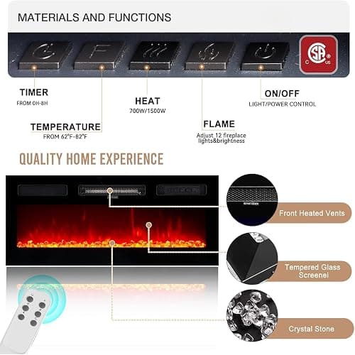 oneinmil 2 Tier TV Console Stand with 36" Electric Fireplace, LED Light Entertainment Center for TVs Up to 80" for The Living Room, 70", Black thumbnail 9