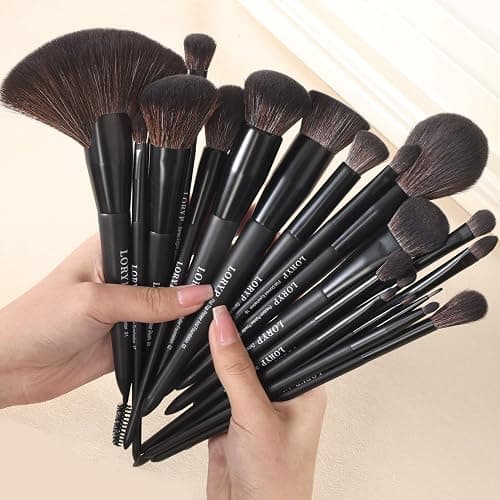 LORYP Black Makeup Brushes Set 21Pcs Powder Blush Foundation Concealer Highlighter Brush Vegan Pro Face and Eye Brush Kit thumbnail 6