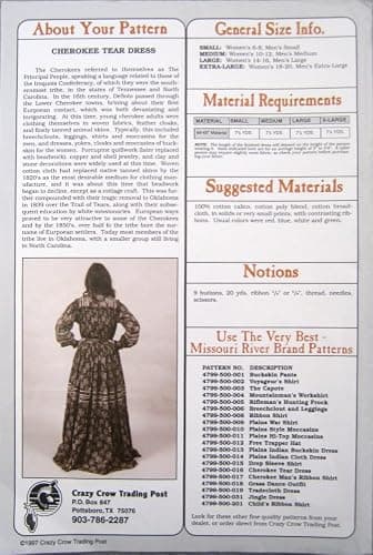 Missouri River Sewing Patterns, CHEROKEE TEAR DRESS, Pattern No. 4799-500-016. thumbnail 3