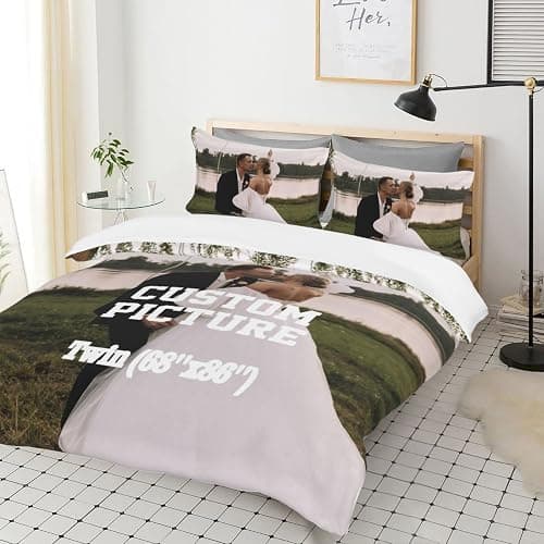 Custom Comforter Set Twin Personalized Duvet Cover with Picture Text Logo Comforter Set with 2 Pillowcases (68''x86''/173x218cm) Black thumbnail 5