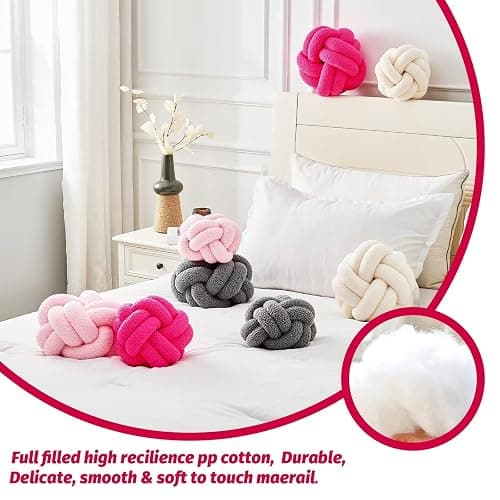 Uvvyui Knot Pillow Ball, Soft Hot Pink Home Decor Knotted Pillows, Handmade Round Plush Throw Pillow, Aesthetic & Cute Large Decorative Pillows for Bed, Floor, Couch, Bedroom Home Decor 8 inches thumbnail 3