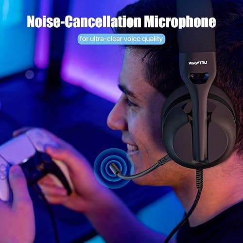 WIRWTRU S30 Gaming Headset with Microphone,198g Lightweight Design, Wired Gaming Headphones for Xbox, Xbox Series X|S, PS5, PS4, Switch, PC, Noise Cancelling Mic, Soft Earmuffs (Black) thumbnail 3
