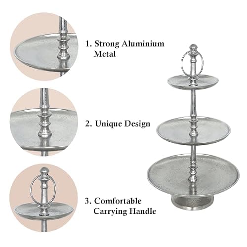Rely+ Dessert Cupcake Stand 3-Tiered Serving Tray 20" Tall 3 Tier Fruits and Cup Cake Stand for Tea Party Birthday Holiday Gatherings Weddings Baby Showers Silver Finish Sturdy Design thumbnail 4