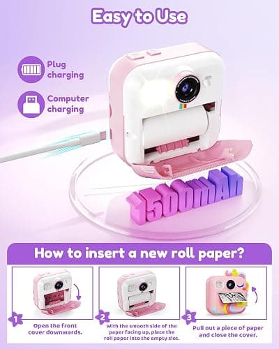 KOKODI Kids Camera Instant Print, Toddler Cameras Christmas Birthday Gifts for Girls Age 3-12, Digital Video Instant Printable Camera for Kids,Toys for Ages 5-7 Girls (Pink) thumbnail 7