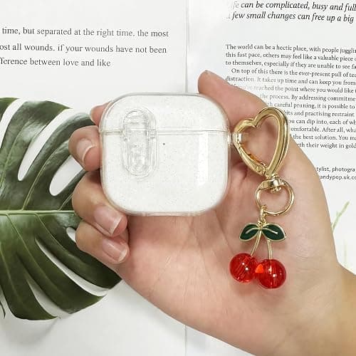 AZGYIAI (with Safety Lock) Clear Case Compatible with Apple AirPods 4 Cases 2024, Soft TPU Transparent for AirPods 4th Generation Cases with Cute Cherry Keychain for Women Grils (Glitter Clear) thumbnail 7