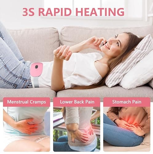 LISACOOL Portable Heating Pad for Period Cramps Cordless Menstrual Heating Pad with 3 Heat Levels and 3 Massage Modes, Birthday Gifts for Women and Girls (Pink) thumbnail 2