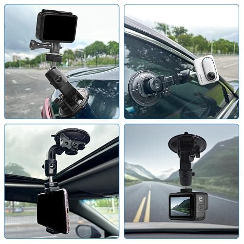 OctinPris Dash Cam Suction Cup Mount Windshield Camera Holder Stand 9CM with Phone Bracket for GPS Driving DVR Action Camcorder Video Record POV/VLOG Compatible with Gopro Hero, Insta360 Smartphone thumbnail 6