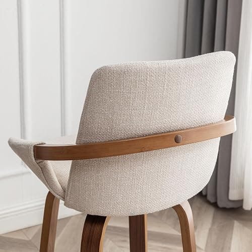 LUNLING 29.5" Bar Height Barstools Set of 2,Mid Century Modern Retro Bar Chairs Charcoal Beige Linen Look Fabric Upholstered and Walnut Wood Frame for Home Bar Furniture(Beige) thumbnail 5