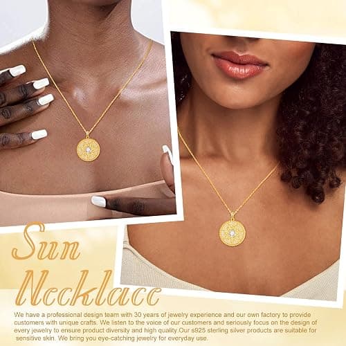 AENEAS Sun Necklace for Women 925 Sterling Silver Sun Necklace Birthstone Sun Coin Pendant Necklace Gold Round Shape Jewelry Sun Gifts for Her thumbnail 5