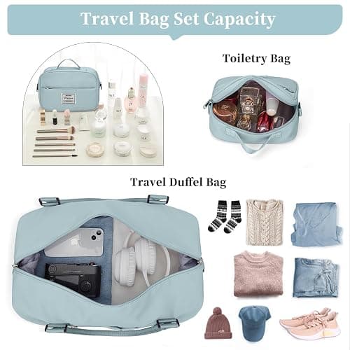 Weekender Bags for Women,Personal Item Travel Bag with Shoes Compartment,Overnight Travel Duffel Bag with Toiletry Bag - Large - Light Blue thumbnail 3