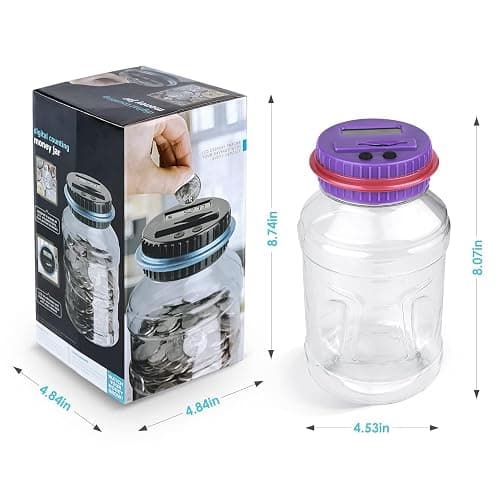 Large Piggy Bank for Adults Kids, Vcertcpl Digital Coin Counting Bank with LCD Counter, 1.8L Capacity Coin Bank Money Jar for Adults, Designed for All US Coins (Purple) thumbnail 3