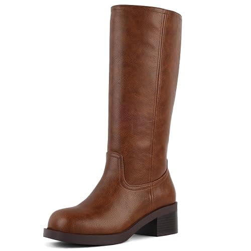 FancyQueen Knee High Boots for Women Banana Campus Square Toe Fall Boots | 1.5" Chunky Low Block Heel with Platform, Pull-On, Durable Leather, Knee-High – Comfort for Campus, Daily Outfits & Travel - Image 1