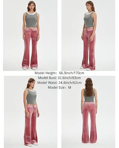 Bosloga Velvet Star Rhinestone Flare Pants for Women, Bootcut Low Rise Drawstring Bell Bottoms, Y2K Streetwear thumbnail 5