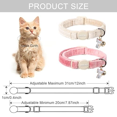 ARING PET 2 Pack Cat Collar-Cute Cotton Cat Collar with Bell & Pendant, Adjustable Pink Khaki Kitten Collars with Safety Buckle for Girl and Boy Pets thumbnail 5