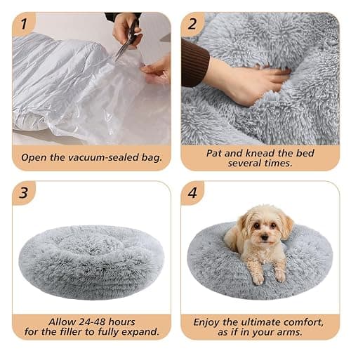 JOLLYVOGUE Small Dog & Cat Beds for Indoor Cats, Donut Cuddler Warming Soft Dog Beds with Anti-Slip Bottom, Round Calming Fluffy Plush Faux Fur Cushion Bed for Small Medium Dogs (20", Smoke Grey) thumbnail 8