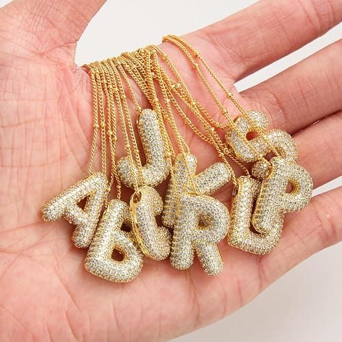 Z ZACHÉ 18k Gold Plated Dainty Cubic Zirconia Bubble Alphabet 26 A-Z Letter Necklace, Personalized Name Necklace,Balloon Initial Necklace for Women Female thumbnail 6