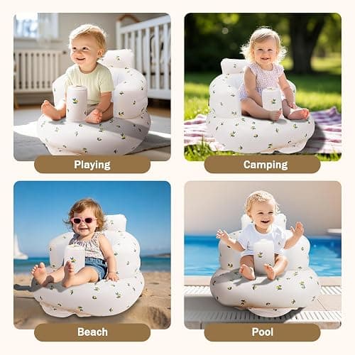 Inflatable Baby Chair, AirSwim Baby Inflatable Seat for Babies 3 Months and Up Summer Inflatable Baby Seat for Sitting Up, Blow Up Baby Floor Seat with Built in Air Pump, Orange thumbnail 8