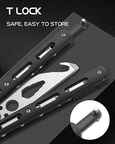 Dispatch Practice Butterfly Knife Trainer Unsharpened Balisong with Stainless Steel Dull Blade, Durable ABS Handle & Lock Latch | EDC Flipping, Martial Arts, Cosplay, Survival Training Tool, Black thumbnail 5