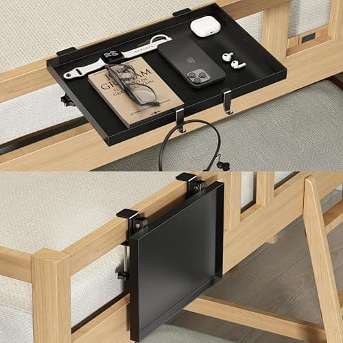 Magheo Bedside Shelf Foldable, Metal Clip-On Bunk Bed Table Shelf for Top Bunk Heavy Duty Bed Side Table Tray for College Dorm Room Essentials, Loft Nightstand Organizer Tray with 1 Cord Hole(Black) - Image 1