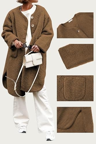 Aoang Women 2025 Winter Faux Fur Coats Fuzzy Fleece Open Front Outerwear Button Down Sherpa Long Jackets thumbnail 8