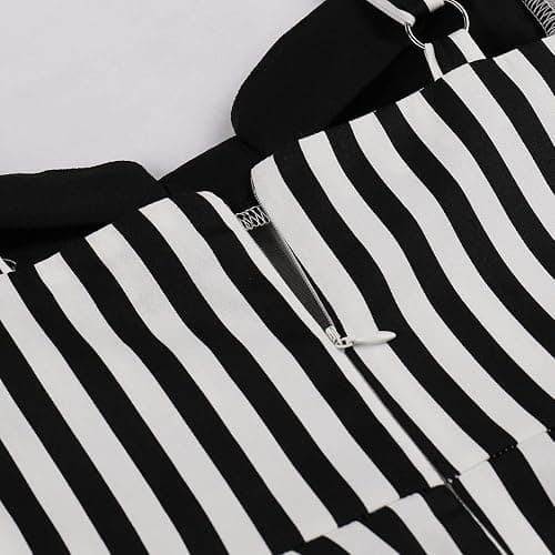 Women Spaghetti Straps 50s Vintage Stripes Cocktail Party Swing Dress Sleeveless Color Block Retro 1950s Audrey Hepburn Rockabilly Prom Tea Dress Wedding Fit Flare A Line Midi Dress Black-Stripes L thumbnail 6