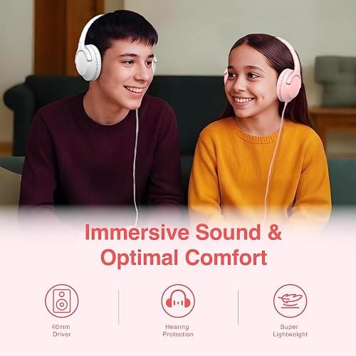 MIDOLA Wired Headphones Over-Ear Hi-Fi Sound with Microphone Adjustable Foldable, 1.5M Cord & 3.5mm Jack, Lightweight Headset for Kids Adults PC iPad Laptop Pink thumbnail 2