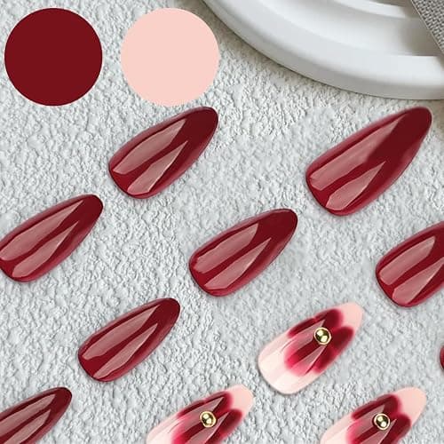 Ruzister 24 Burgunderfarbene Blumen Mit Diamantrüstung,Press On Nails,Kunstnägel Zum Aufkleben,Nagel Tips Set thumbnail 4